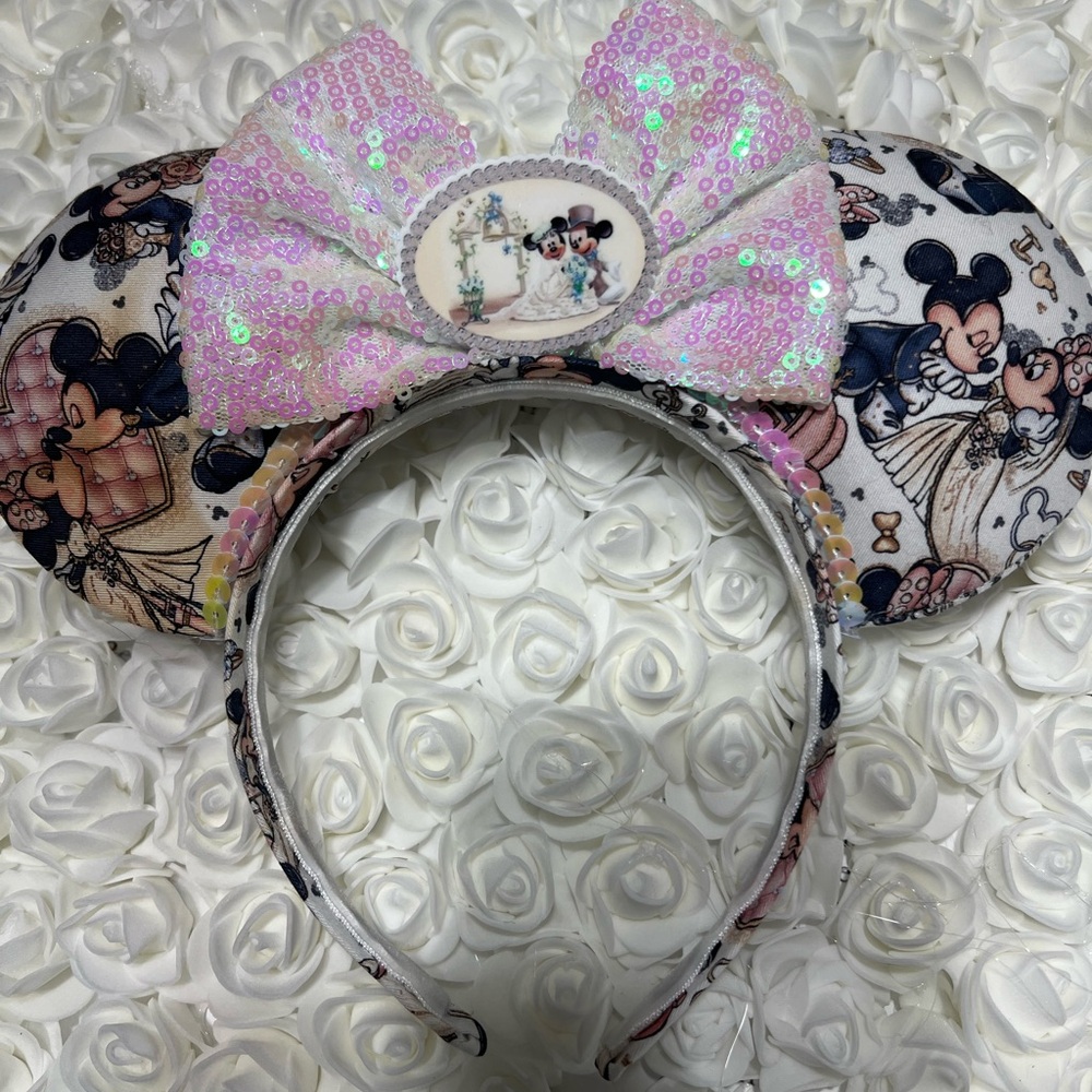 Sequin Bow Mouse Ears Headband bridal handmade